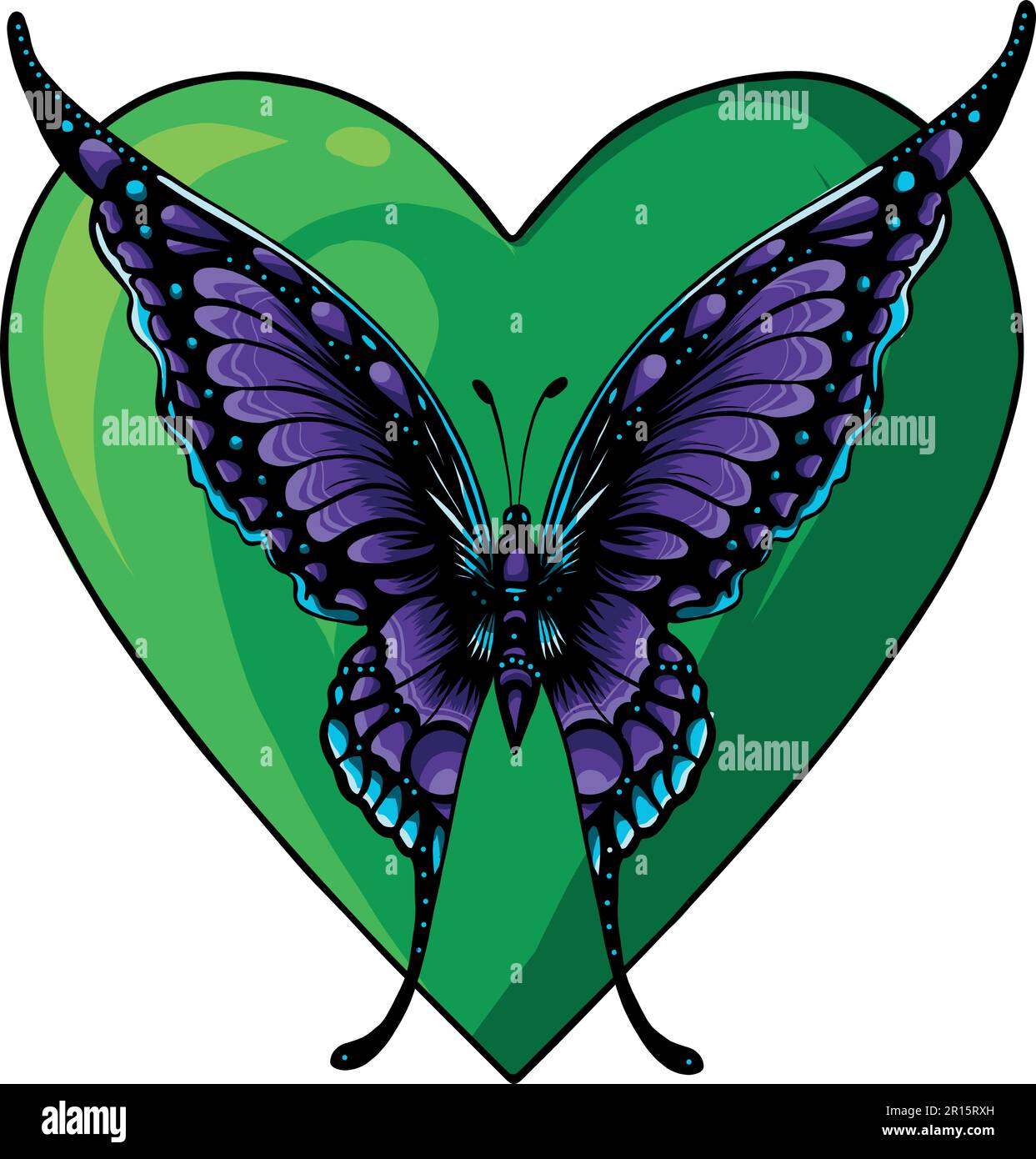 Painted heart and butterfly. Vector illustration on white background