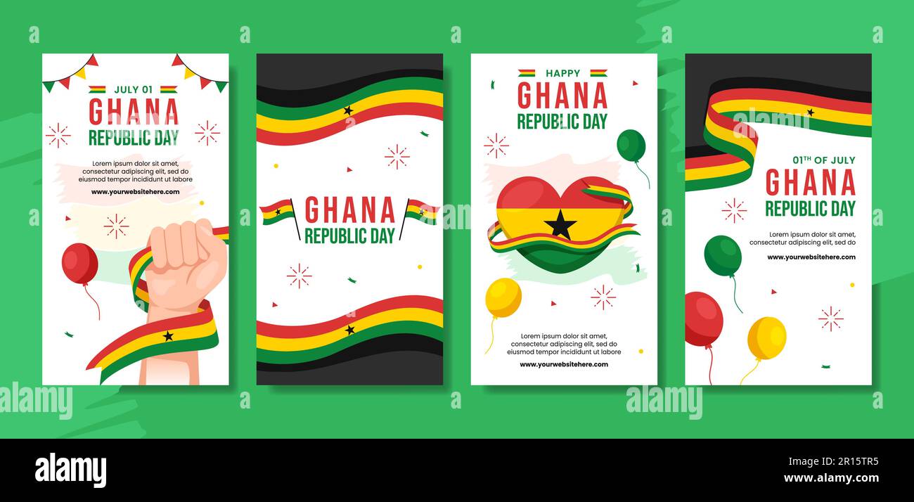 Ghana Republic Day Social Media Stories Cartoon Hand Drawn Templates Background Illustration Stock Vector