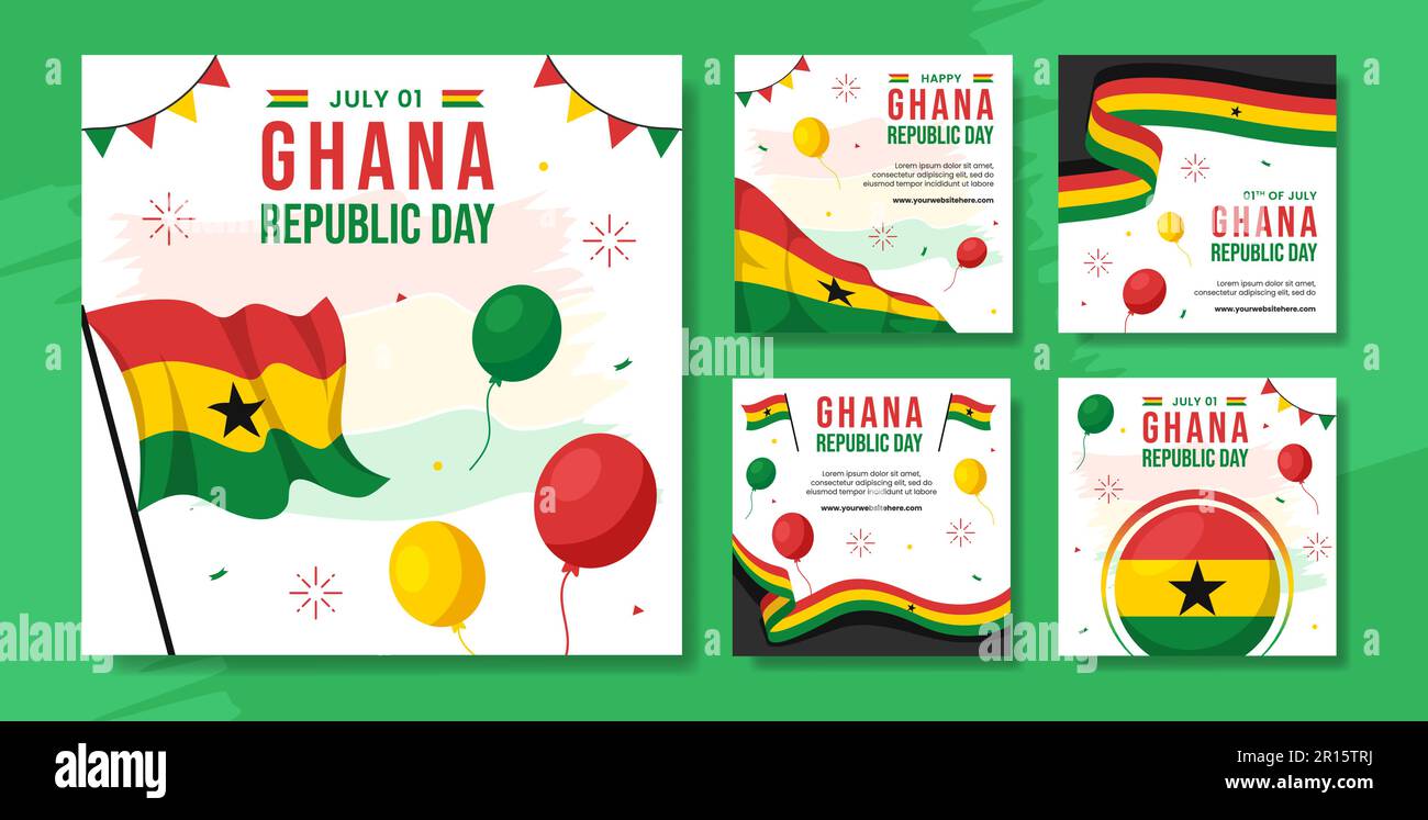 Ghana Republic Day Social Media Post Flat Cartoon Hand Drawn Templates Background Illustration Stock Vector