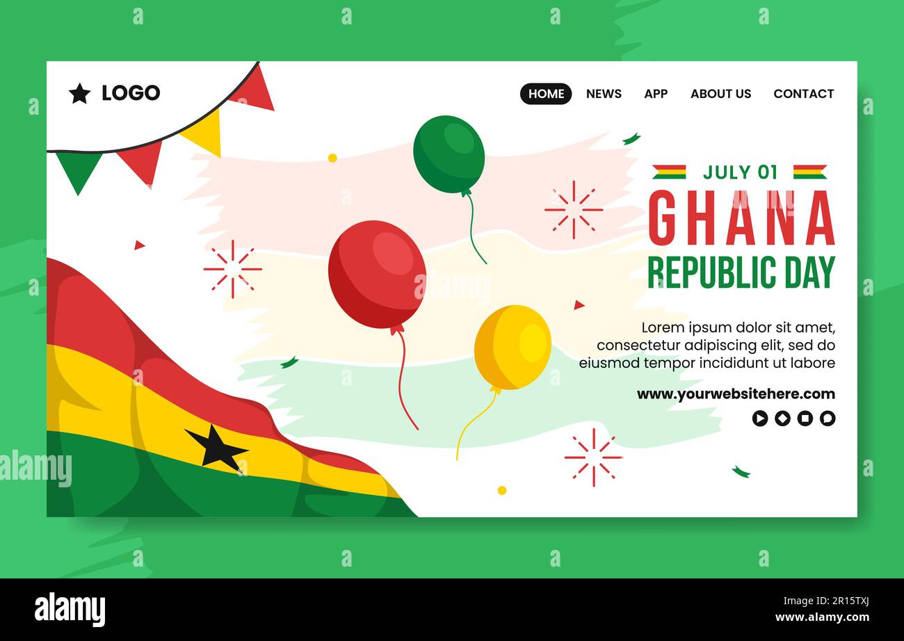 Ghana Republic Day Social Media Landing Page Flat Cartoon Hand Drawn Template Illustration Stock Vector