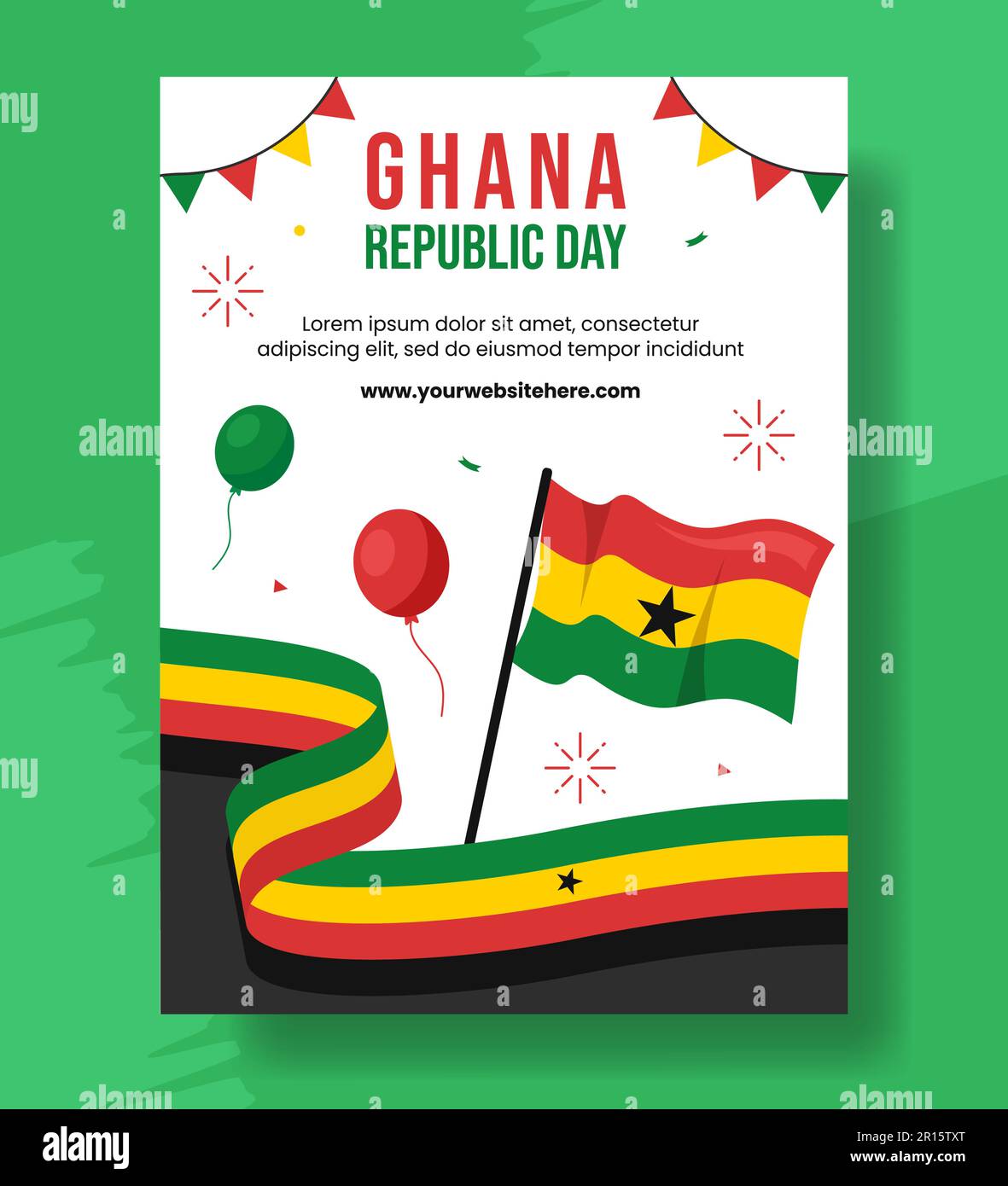 Ghana Republic Day Vertical Poster Flat Cartoon Hand Drawn Templates Background Illustration Stock Vector