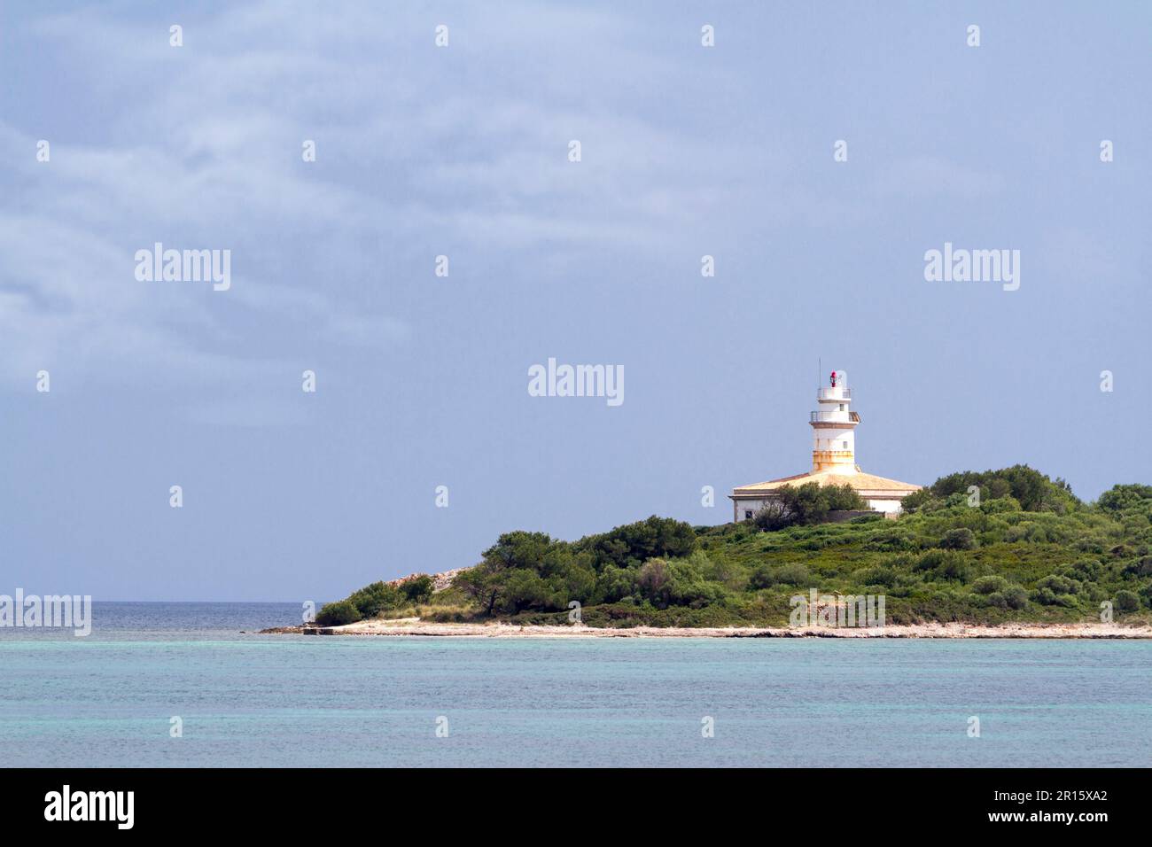 Lighthouse on the island of Alcanada Stock Photo