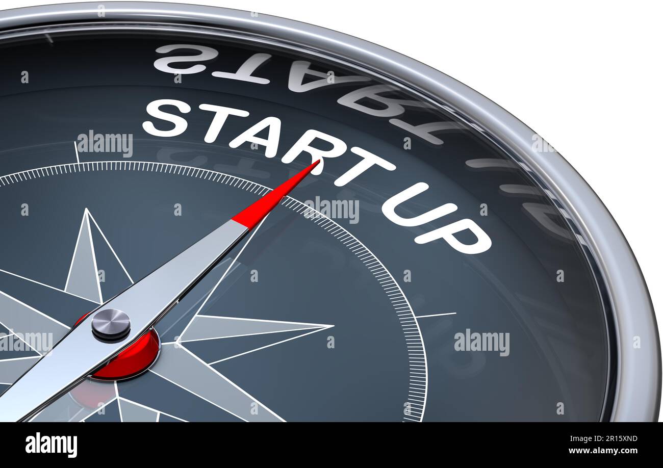 high resolution 3D rendering of a compass with a start up icon Stock ...