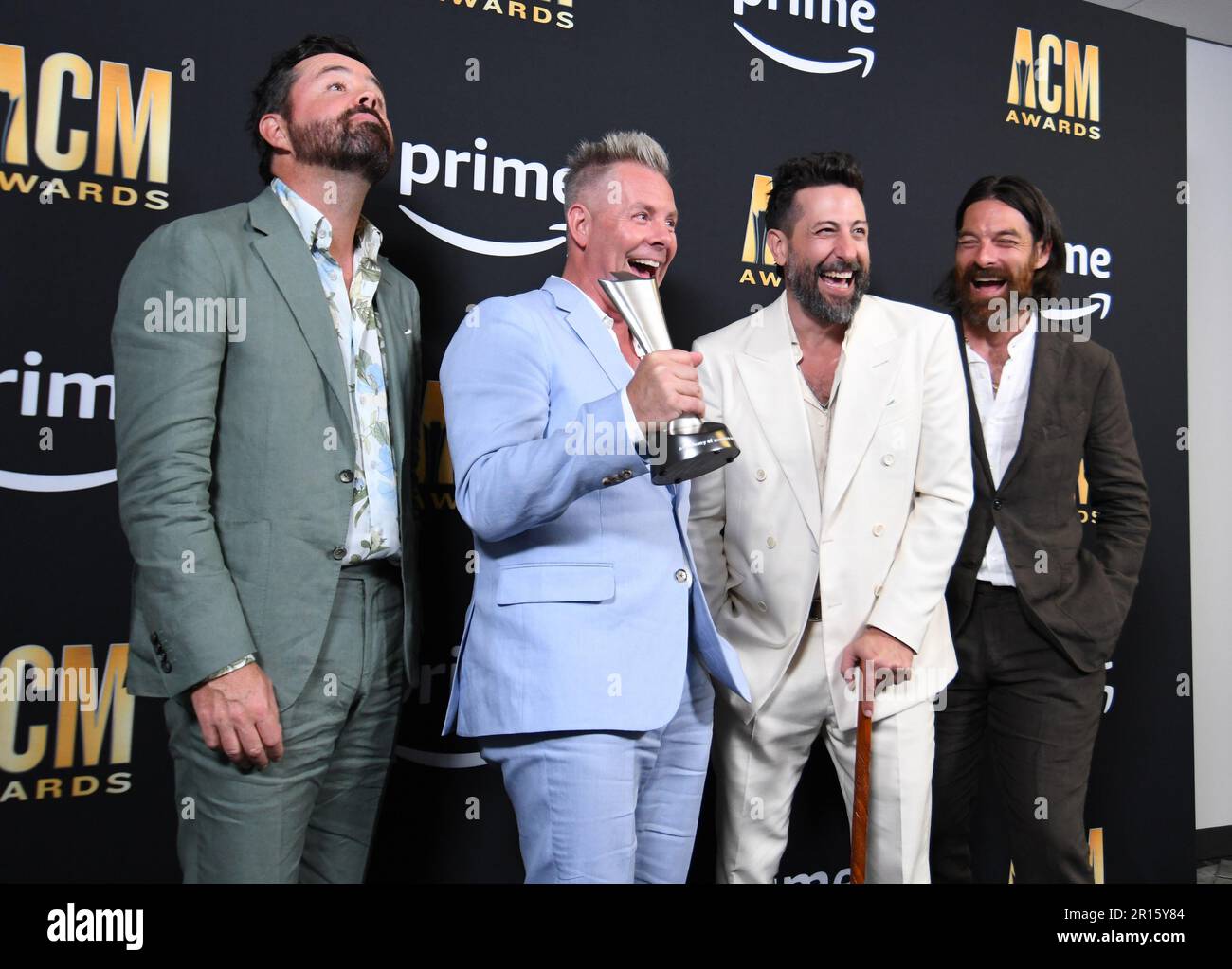 Frisco, United States. 11th May, 2023. Old Dominion shows off their Group of the Year Award at the 2023 Academy of Country Music Awards at The Star in Frisco, TX on Thursday, May 11, 2023. Photo by Ian Halperin/UPI Credit: UPI/Alamy Live News Stock Photo