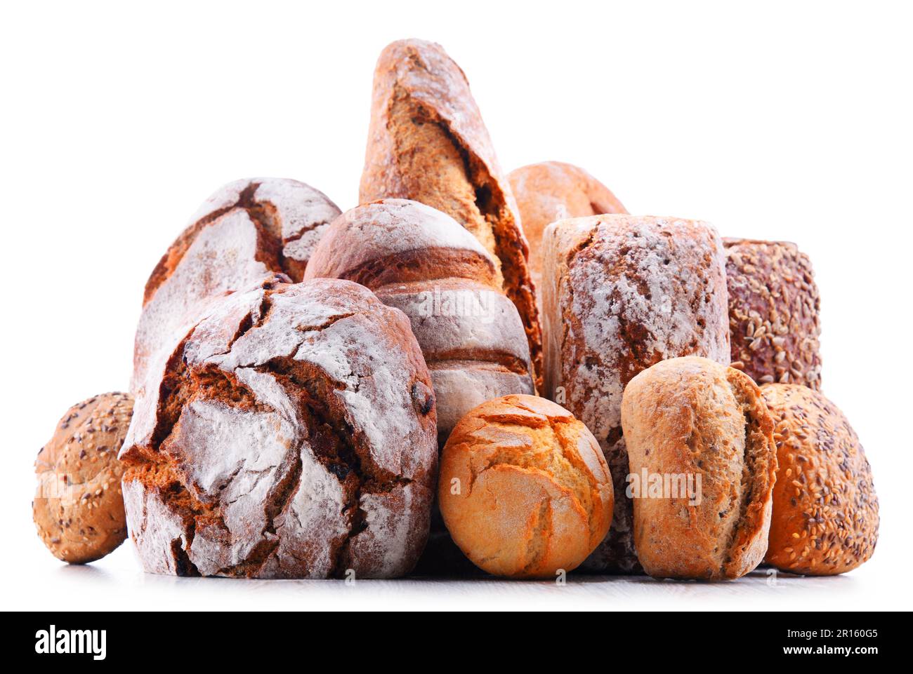 Composition with assorted bakery products isolated on white Stock Photo