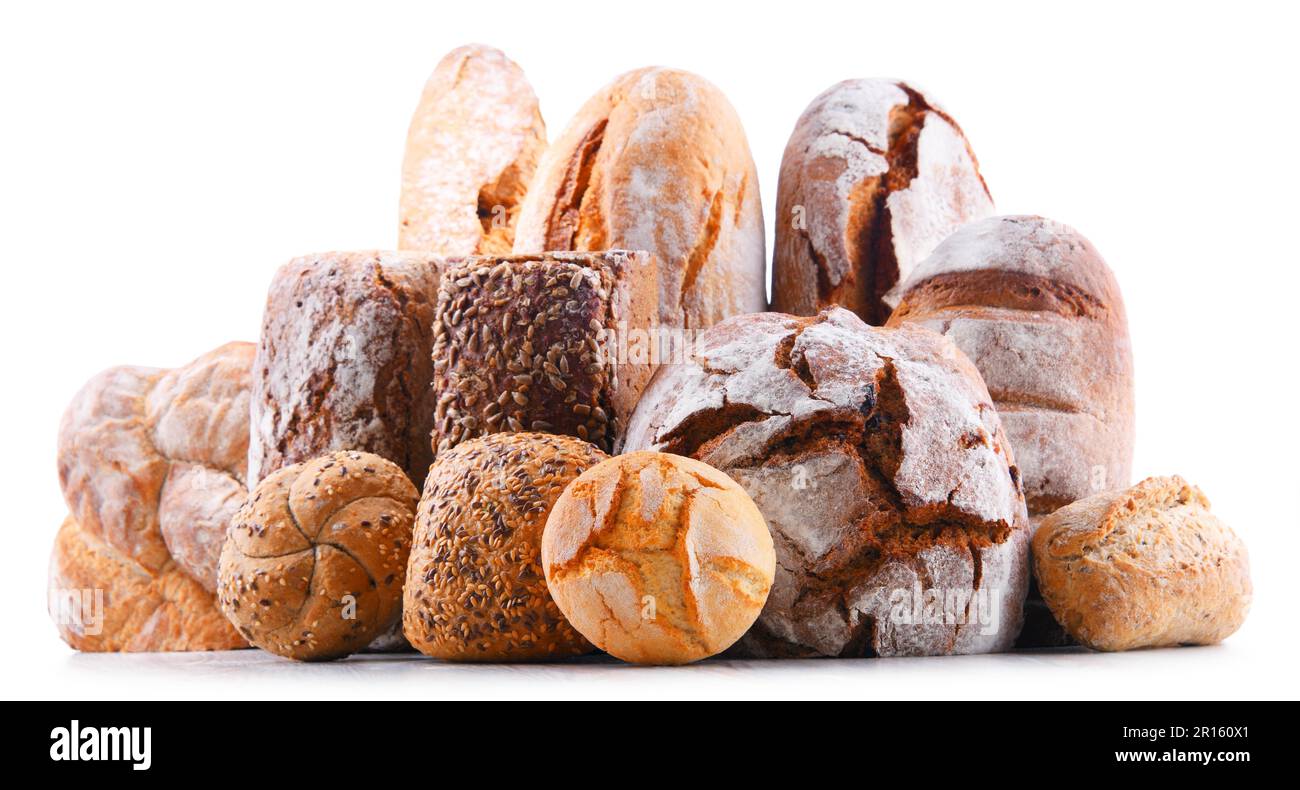 Composition with assorted bakery products isolated on white Stock Photo ...