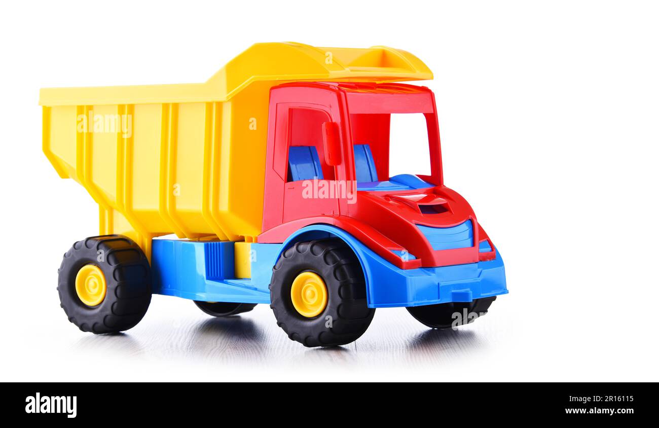 Colorful plastic truck toy isolated on white Stock Photo - Alamy