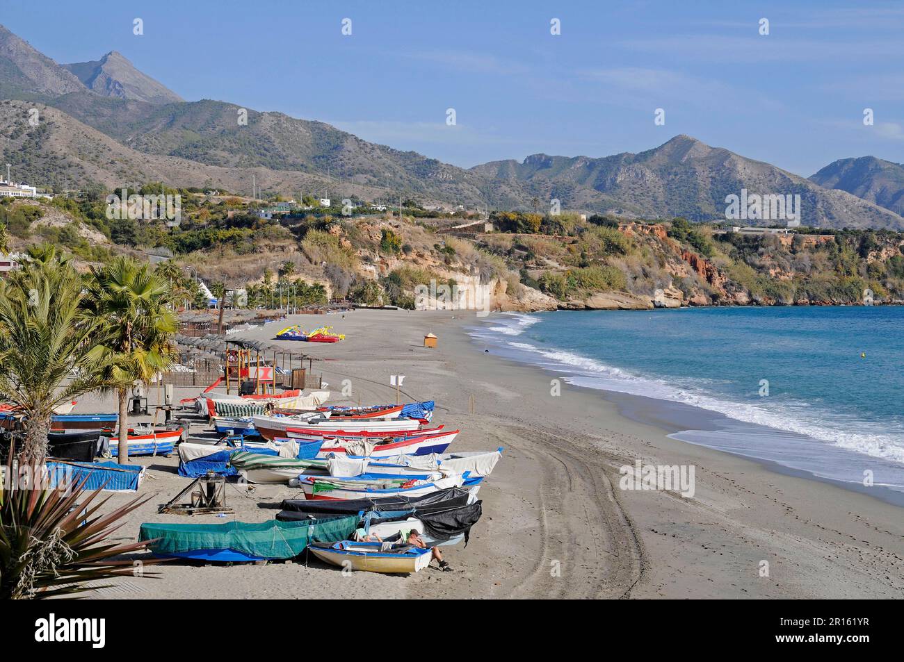 Playa Burriana, beach, Nerja, Province of Malaga, Costa del Sol, Andalusia, Spain Stock Photo