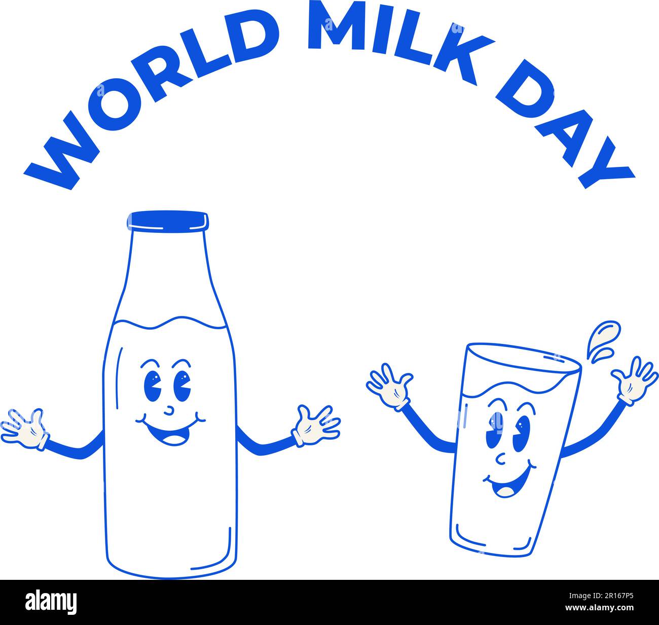 World Milk Day. Silhouette of milk bottle and glass on beige background in groovy style. Holiday banner on June 1. Stock Vector