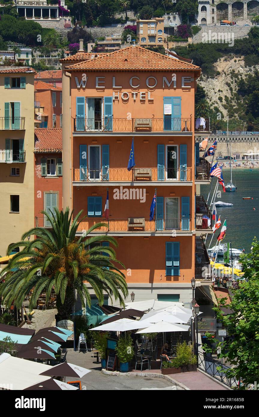 Welcome Hotel in Villefranche-sur-Mer, Cote d'Azur, Alpes-Maritimes, Provence-Alpes-Cote d'Azur, France Stock Photo