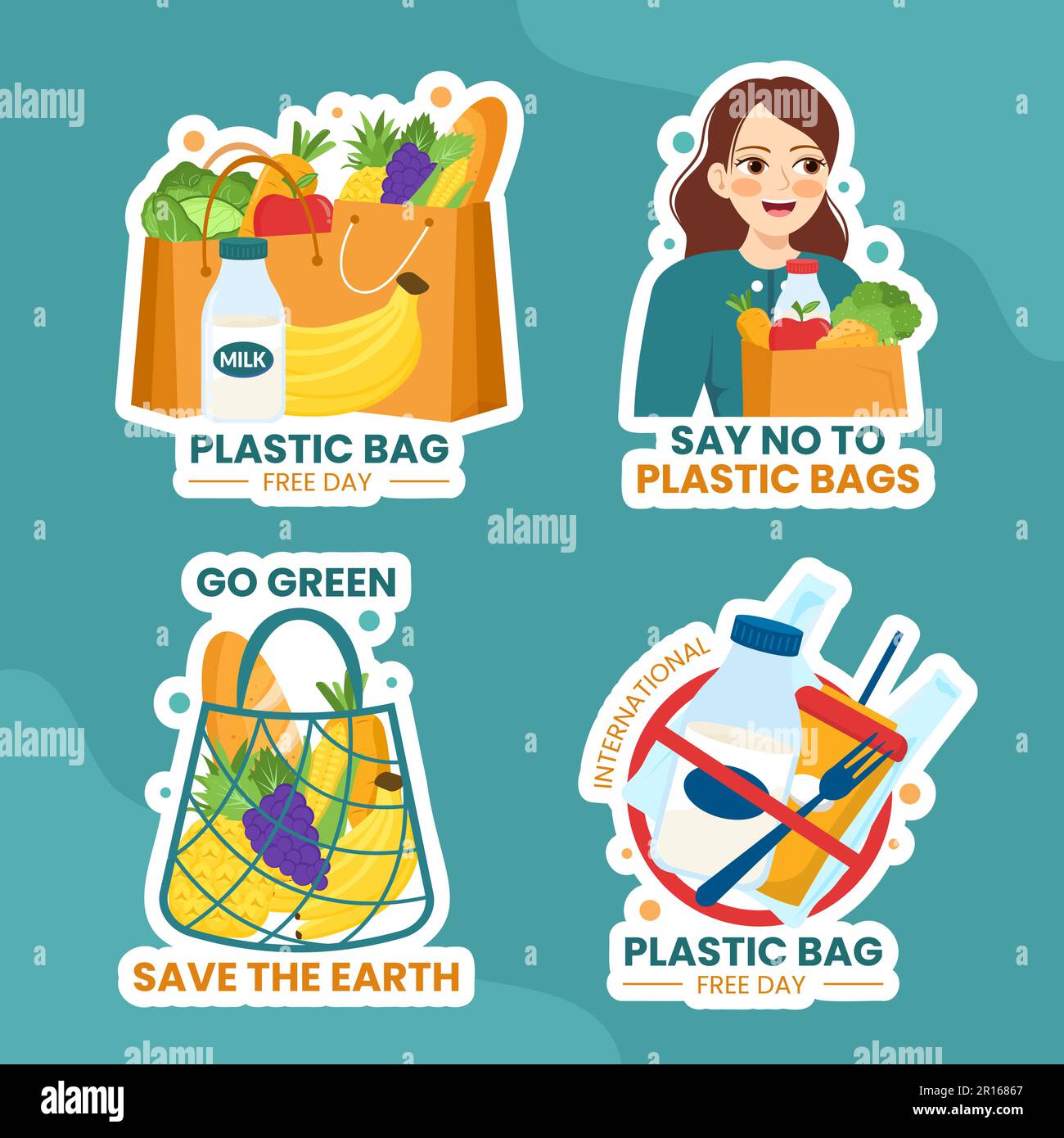 International Plastic Bag Free Day Label Flat Cartoon Hand Drawn ...