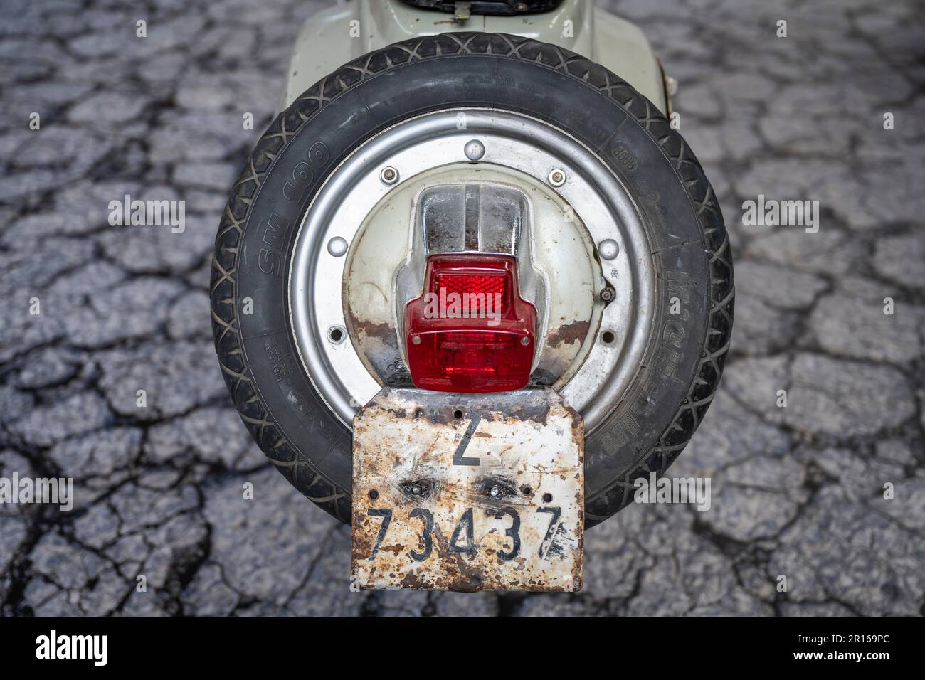 Spare wheel, rear light and number plate from an old Vespa scooter, Klassikwelt Lake Constance