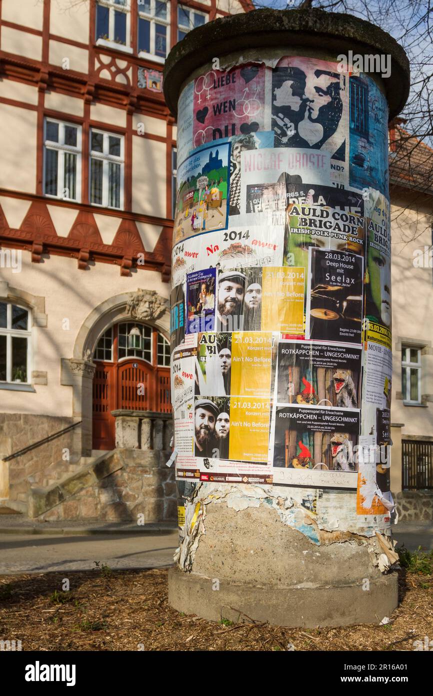 Advertising pillar in the world heritage city of Quedlinburg Stock Photo