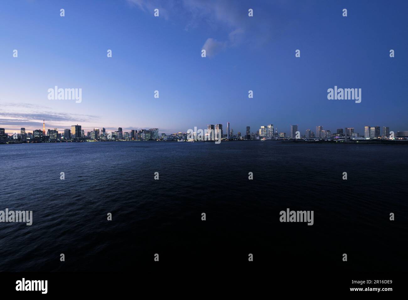 Lights of Tokyo port and waterfront buildings Stock Photo