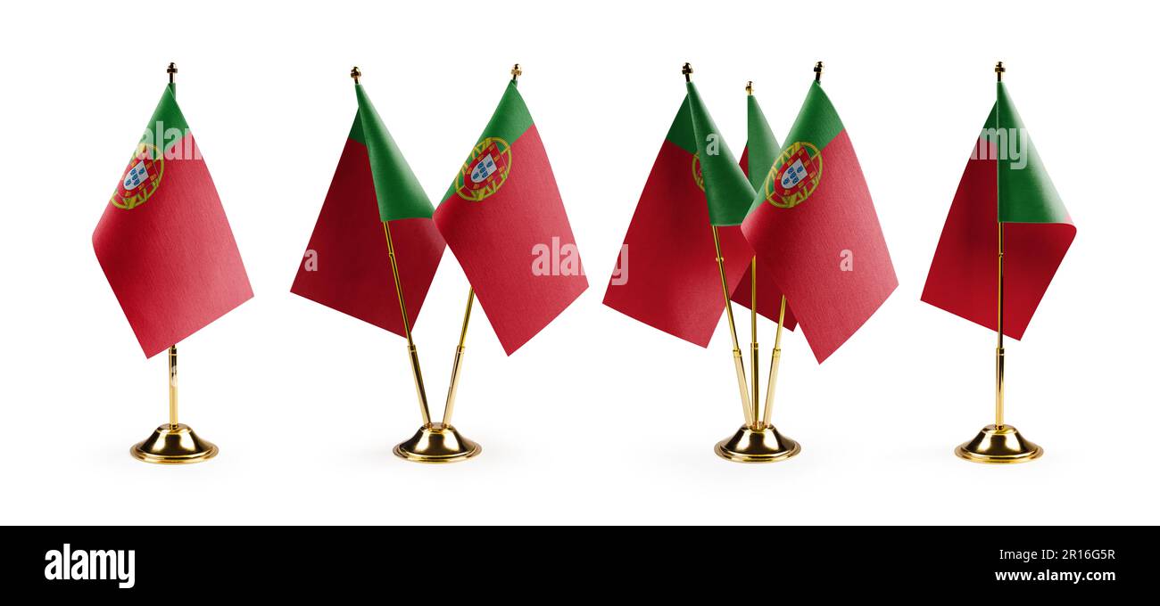 Small national flags of the Portugal on a white background. Stock Photo