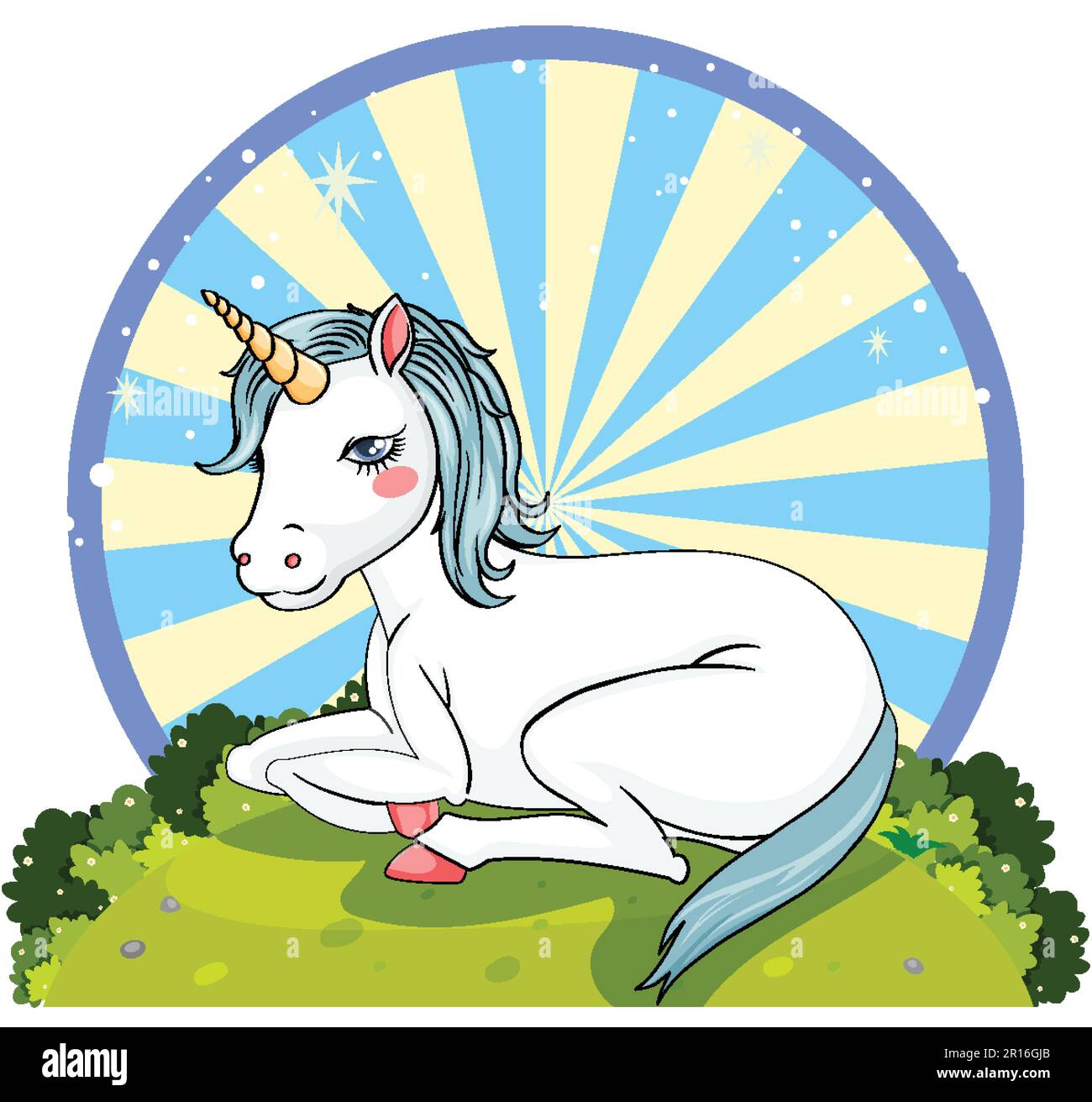 Cute Unicorn Sitting Cartoon Vector Illustration Stock