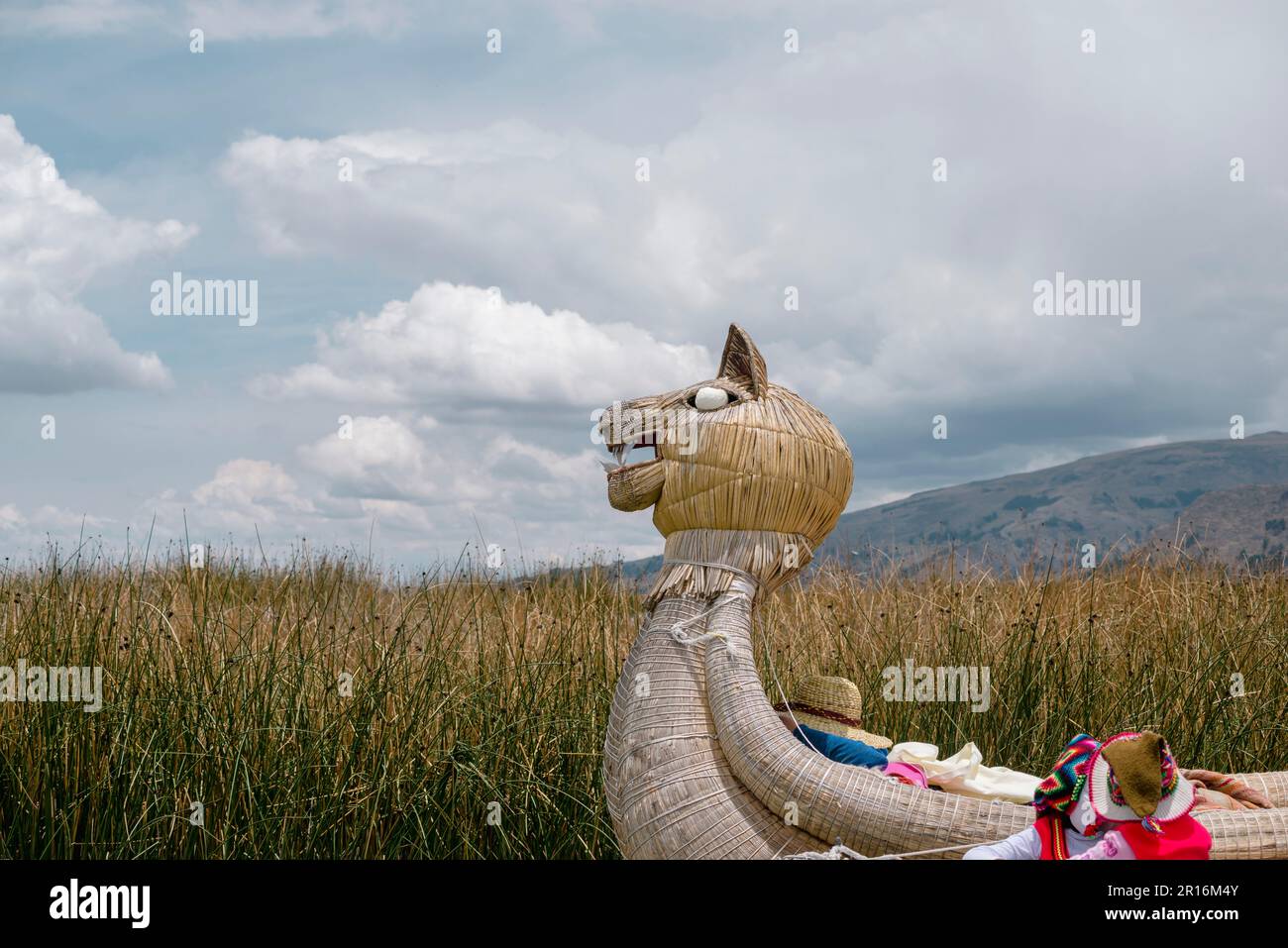 Peruvian Reed Boat traditional Peruvian reed boat at Lake Titicaca by sunny day Stock ...