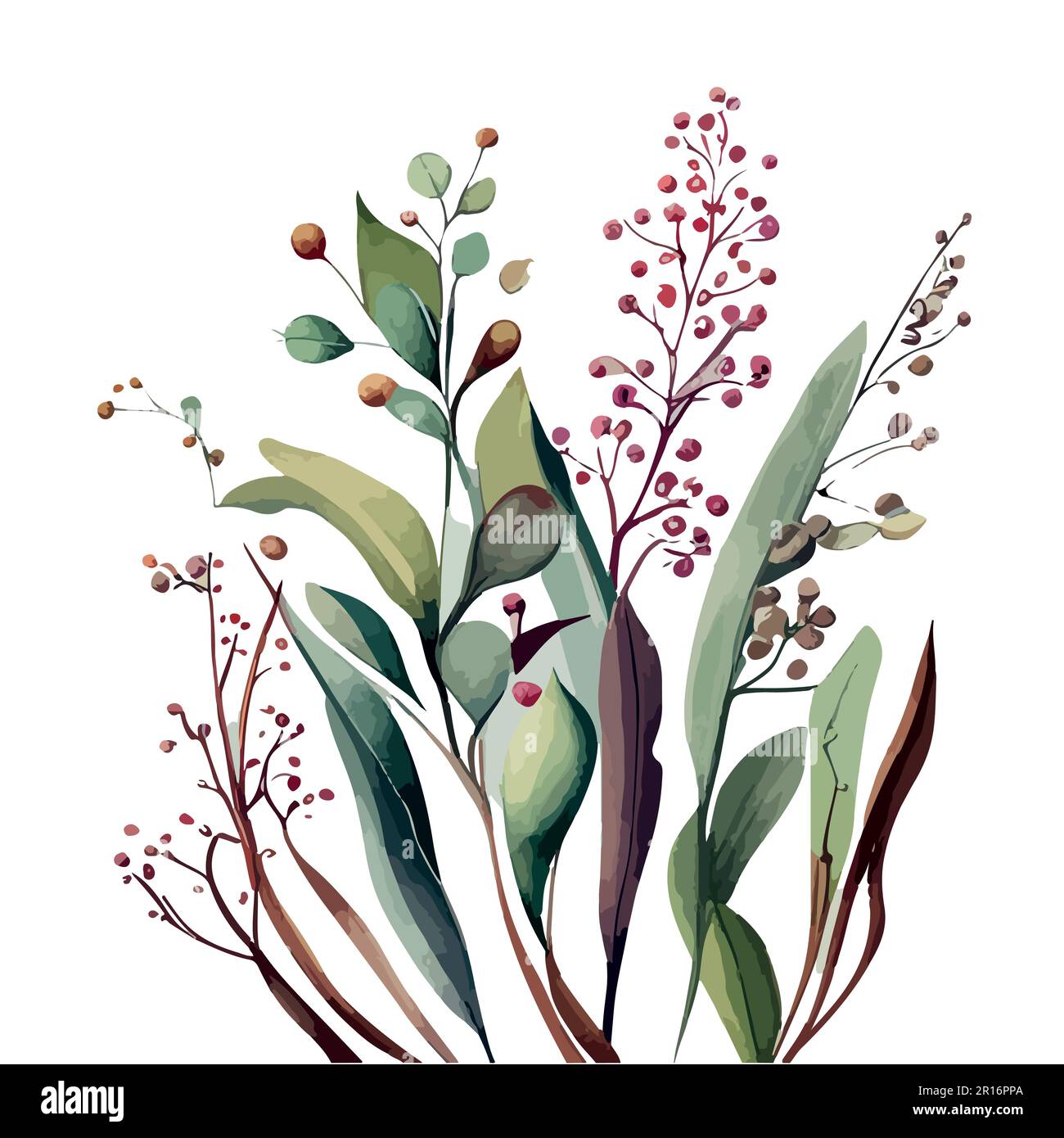 Watercolor floral bouquet illustration blush flower green leaf leaves branches bouquets