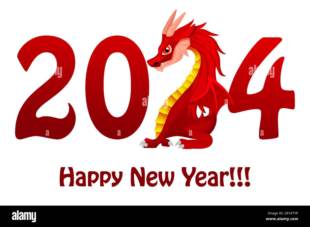 Chinese Happy New year 2024 , cute dragon. Greeting card with red dragon Stock Vector