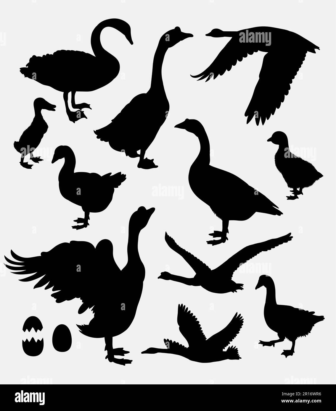 Duck, swan, goose, poultry activity silhouette. Good use for game elements, symbol, logo, web icon, sticker, sign, mascot, avatar, or any design you w Stock Vector
