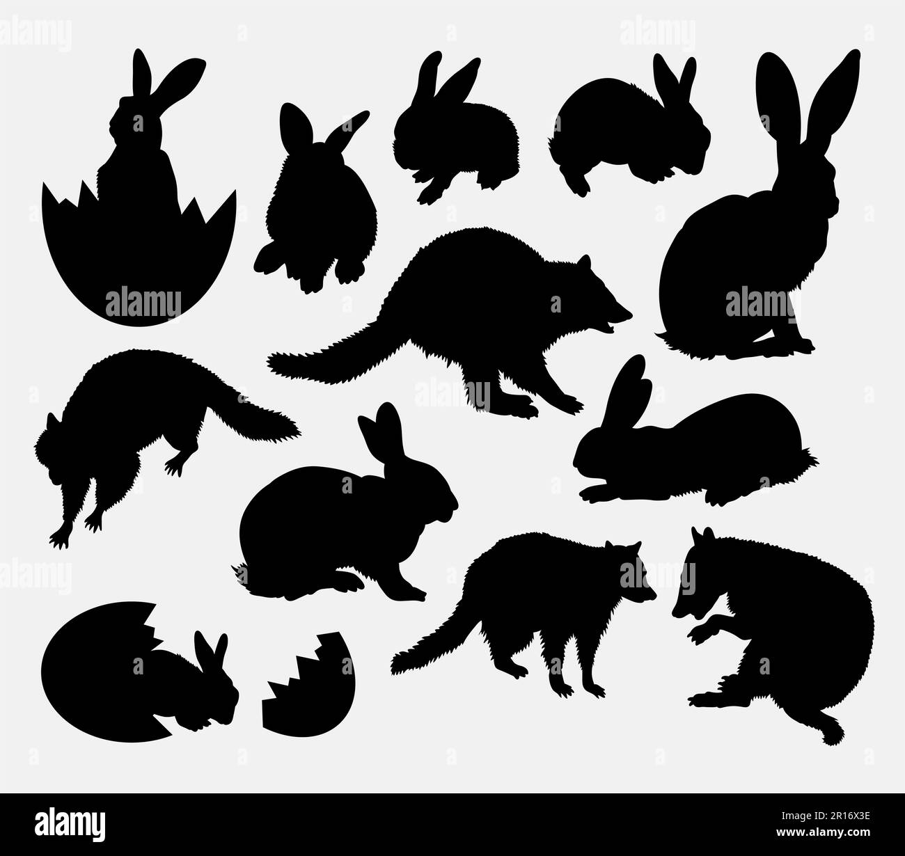 Rabbit, egg, raccoon, easter event animal silhouette. Good use for symbol, logo, web icon, game element, sign, mascot, sticker, or any design you want Stock Vector