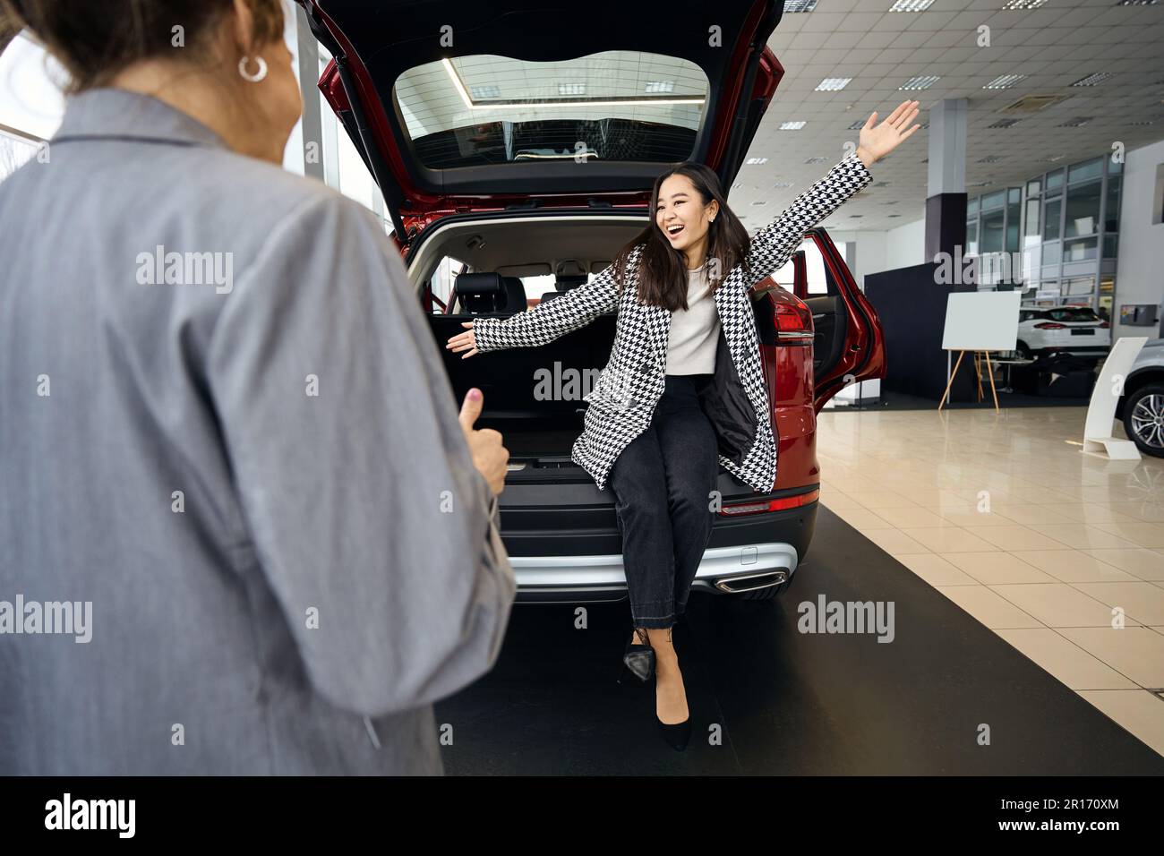 Happy lady outstretched arms hi-res stock photography and images - Alamy