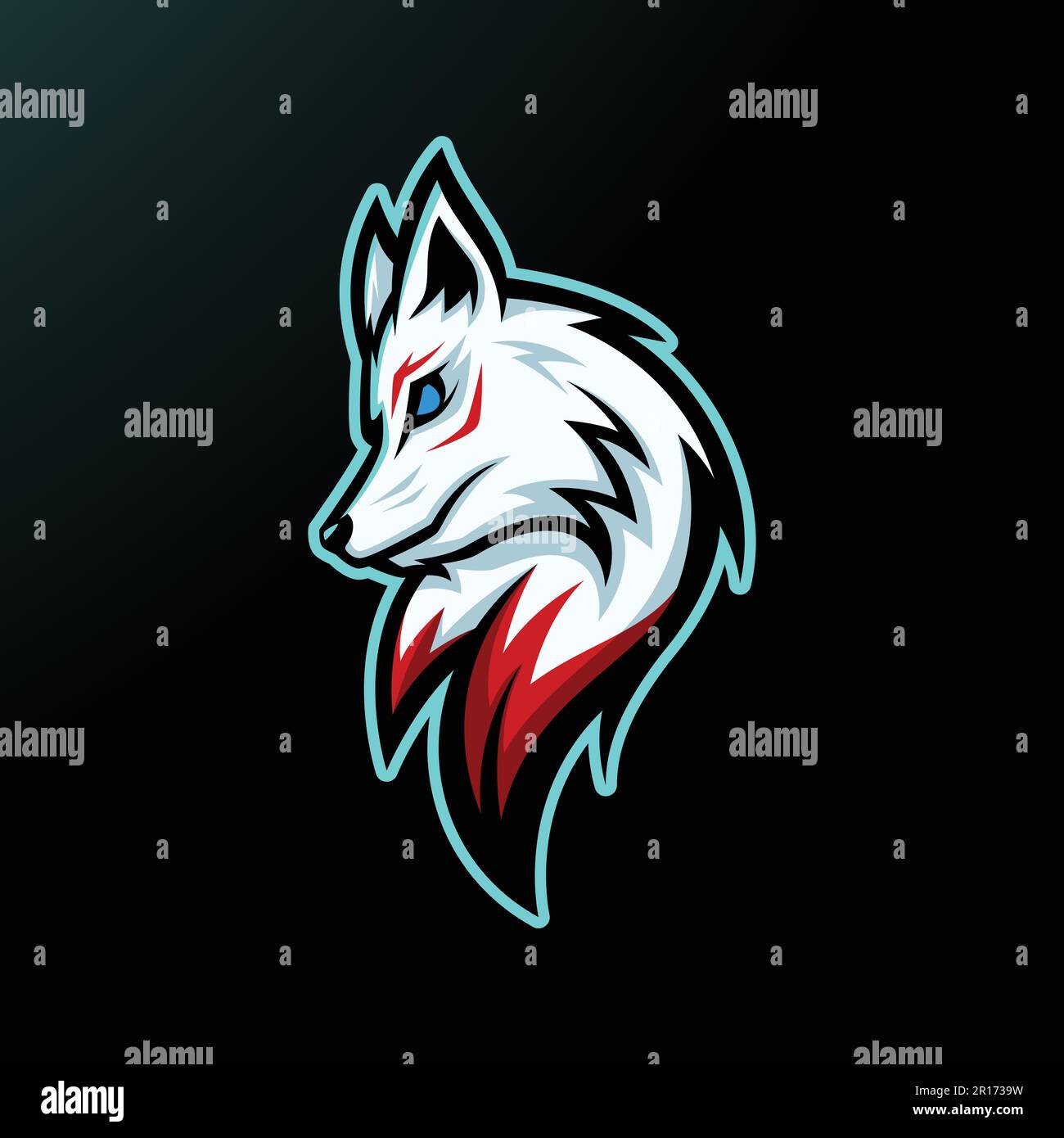 White Fox Mascot Logo Vector Illustration Design Concept - Animals Mascot E-sport logo Stock Vector