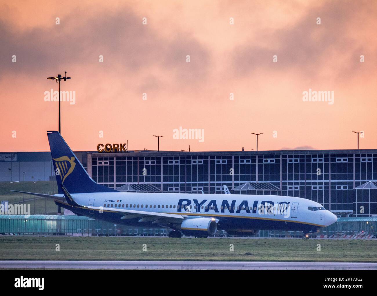 Cork Airport, Cork, Ireland. 12th May, 2023. A Ryanair Boeing 737 prepares to depart for London Stansted at dawn in Cork Airport, Cork, Ireland. - Picture; David Creedon Stock Photo
