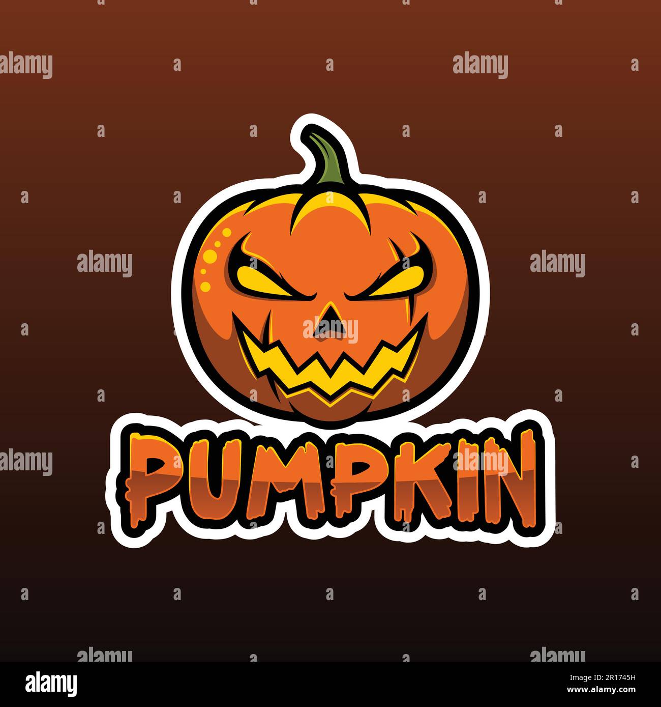 Halloween Pumpkin With Text Mascot E-sport Logo Design Concept Vector Illustration. Stock Vector