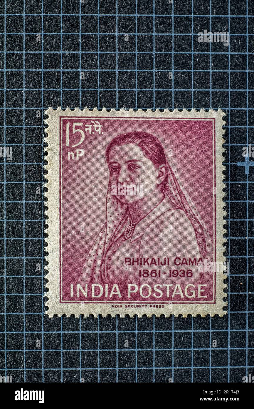 03 26 2014 Vintage MINT Postal Stamp of Bhikaji Cama 1861-1936   Studioshot Lokgram Kalyan Maharashtra India.Asia. Stock Photo