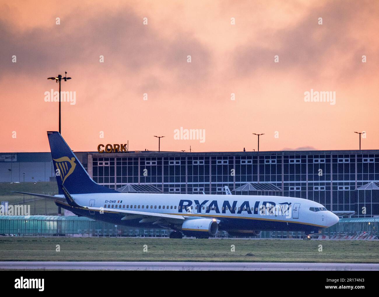 Cork Airport, Cork, Ireland. 12th May, 2023. A Ryanair Boeing 737 prepares to depart for London Stansted at dawn in Cork Airport, Cork, Ireland. - Credit; David Creedon / Alamy Live News Stock Photo