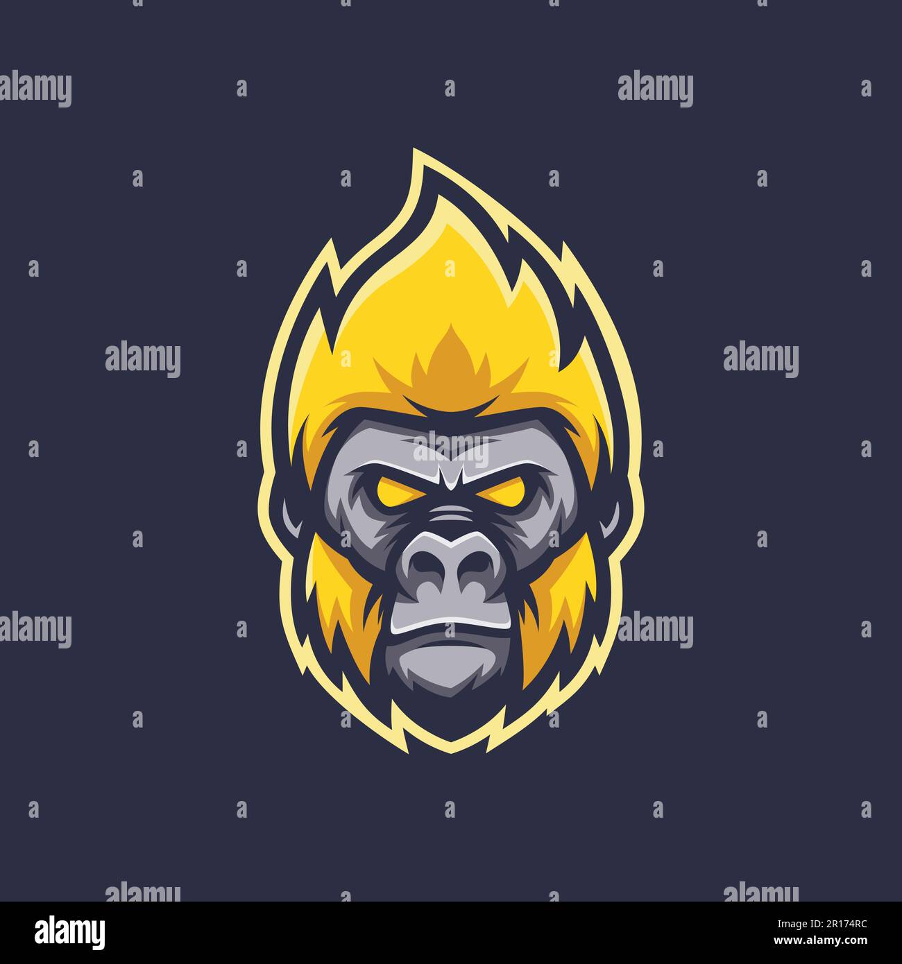 Gold Gorilla Mascot Logo - Animals Mascot E-sport Logo Vector Illustration Design Concept. Stock Vector