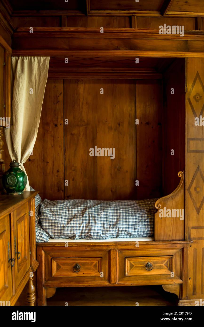 Traditional home with wooden bed, Swiss National Museum, Zurich