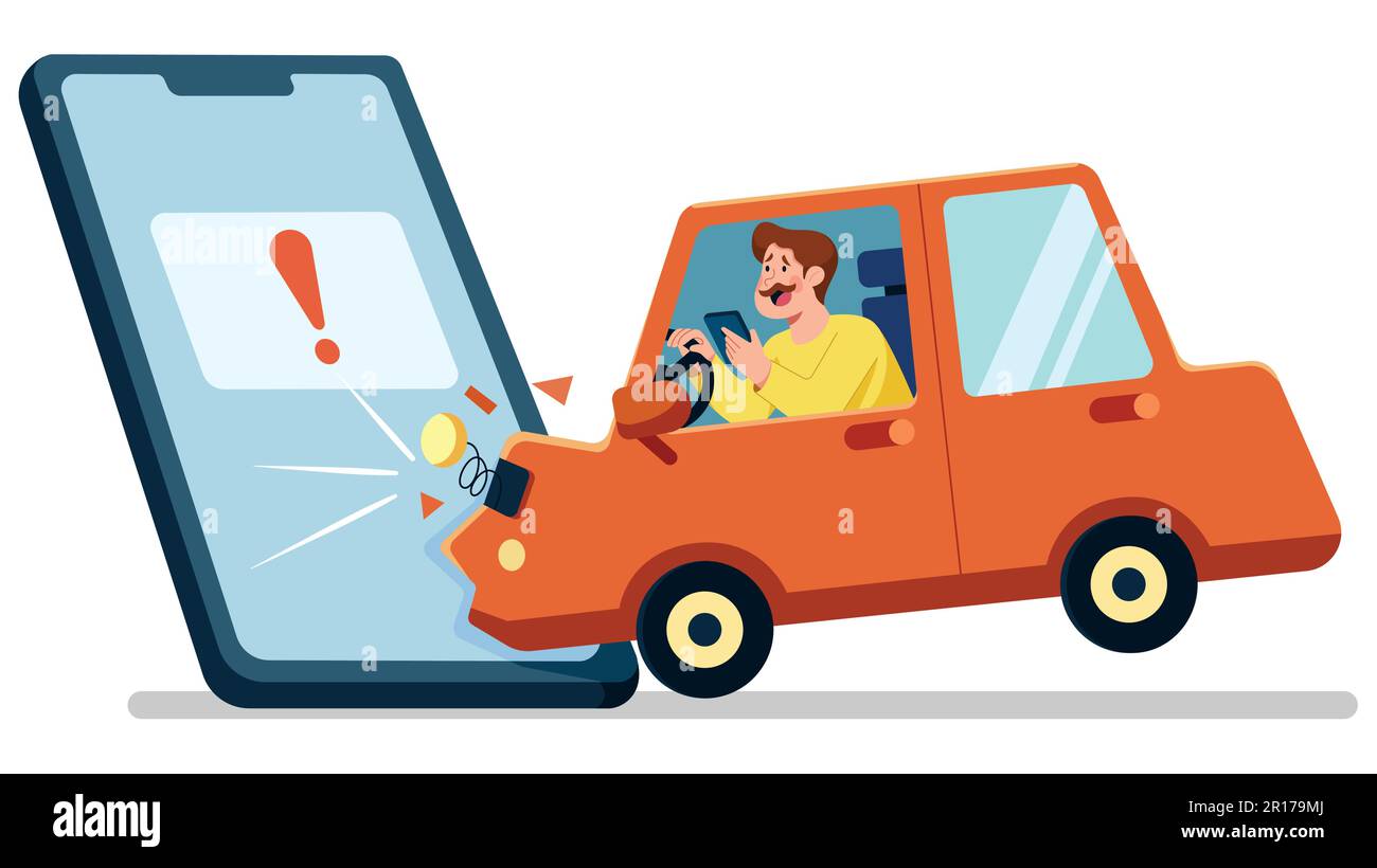 Car Crushing into Smartphone on White Stock Vector