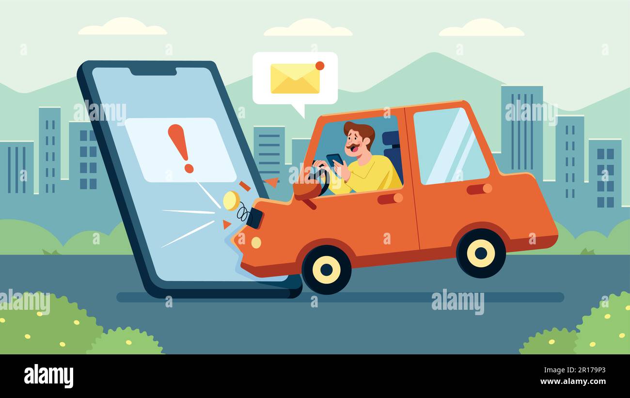 Car Crushing into Smartphone Stock Vector