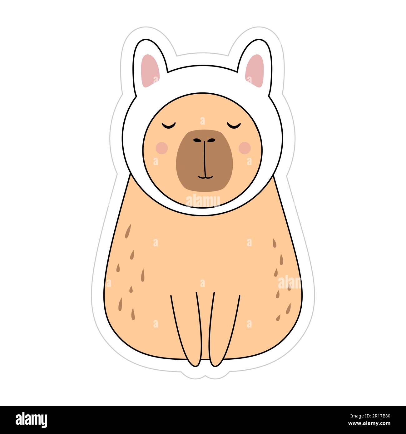 Funny capybara with in a bunny costume. Cute sticker Stock Vector