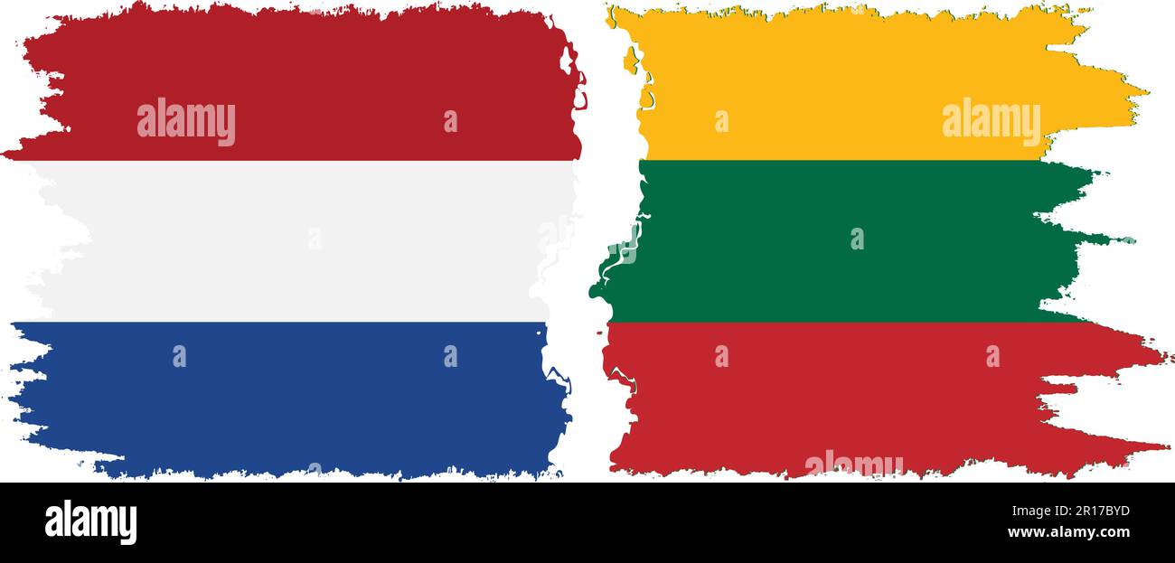 Lithuania and Netherlands grunge flags connection, vector Stock Vector