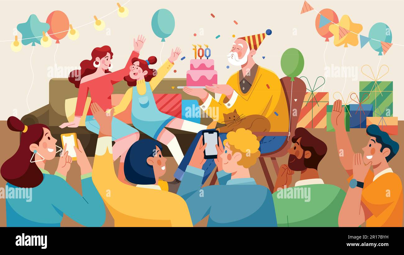 hundred-years-old-man-birthday-party-stock-vector-image-art-alamy
