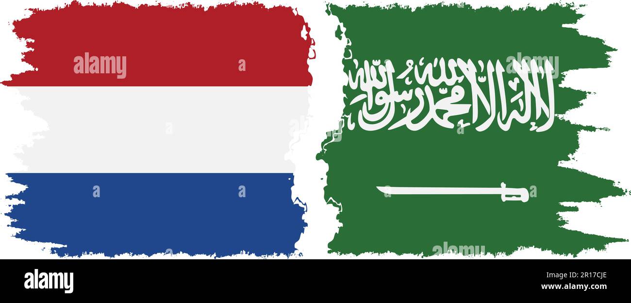 Saudi Arabia and Netherlands grunge flags connection, vector Stock Vector