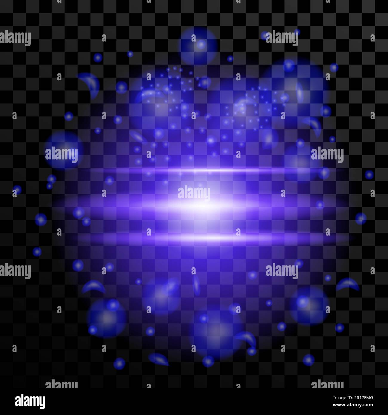 Vector Blurred Blue Fire on Dark Background. Cartoon Flames. Bonfire