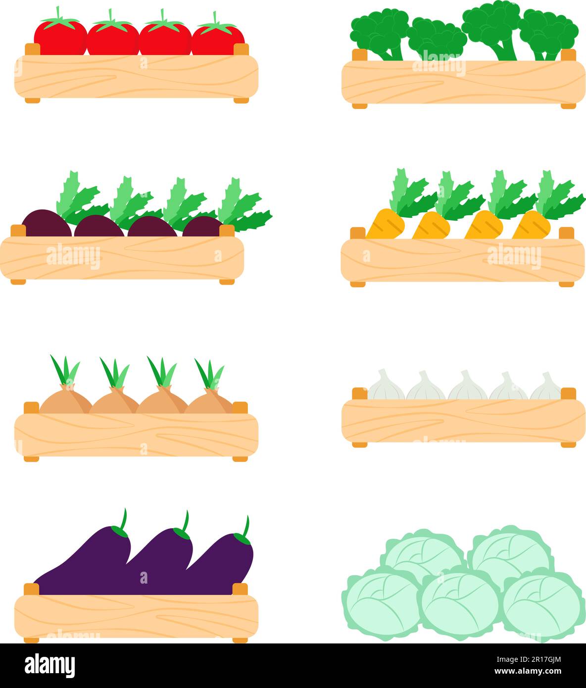 Organic food vegetables in wooden boxes set Stock Vector Image & Art