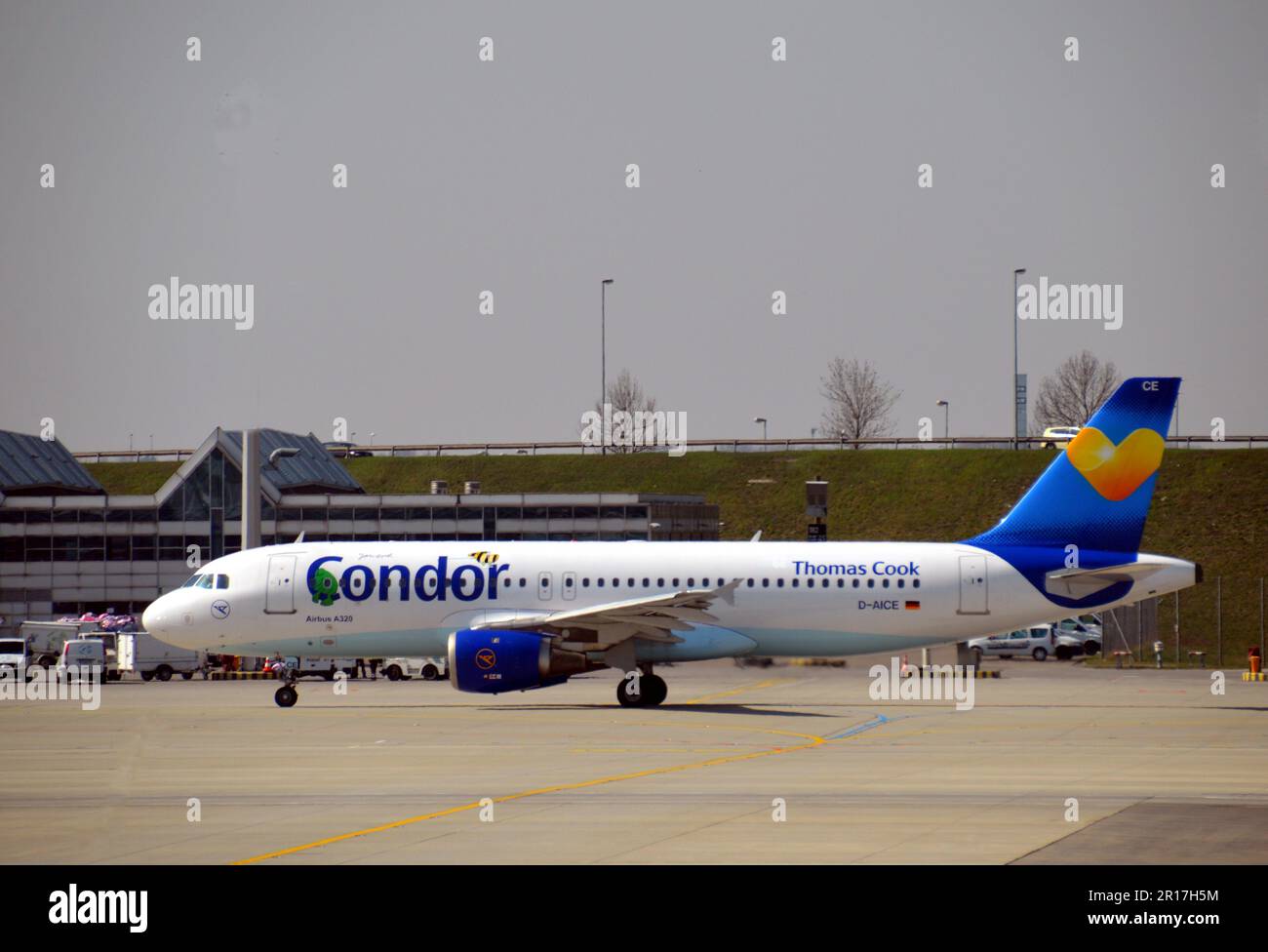 Germany, Bavaria, Munich:  D-AICE Airbus A.320-212 of Lufthansa at Franz Josef Strauss Airport. Stock Photo