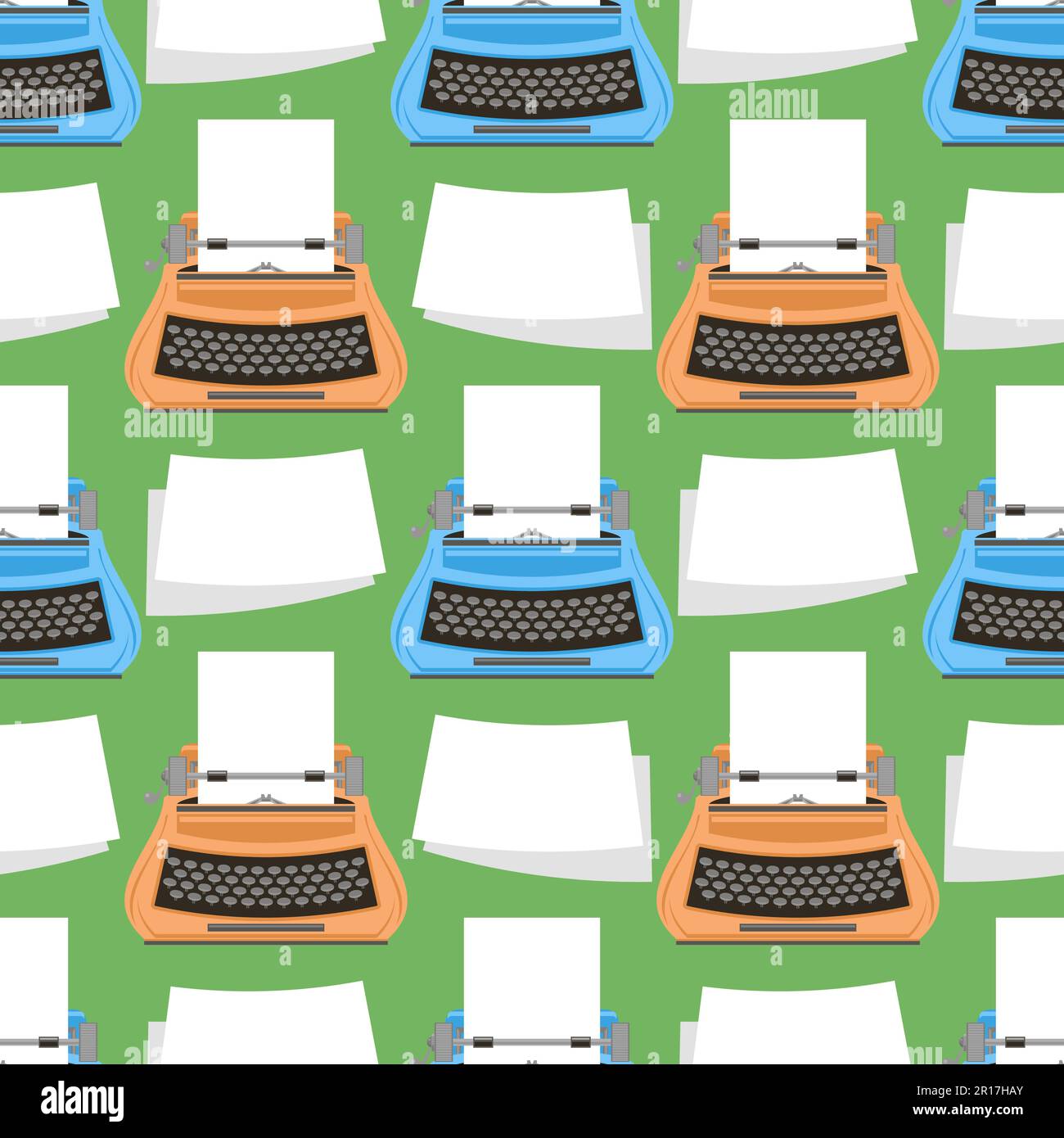 Vector Typewriter Icon Isolated on Green Background. Seamless Pattern Stock Vector
