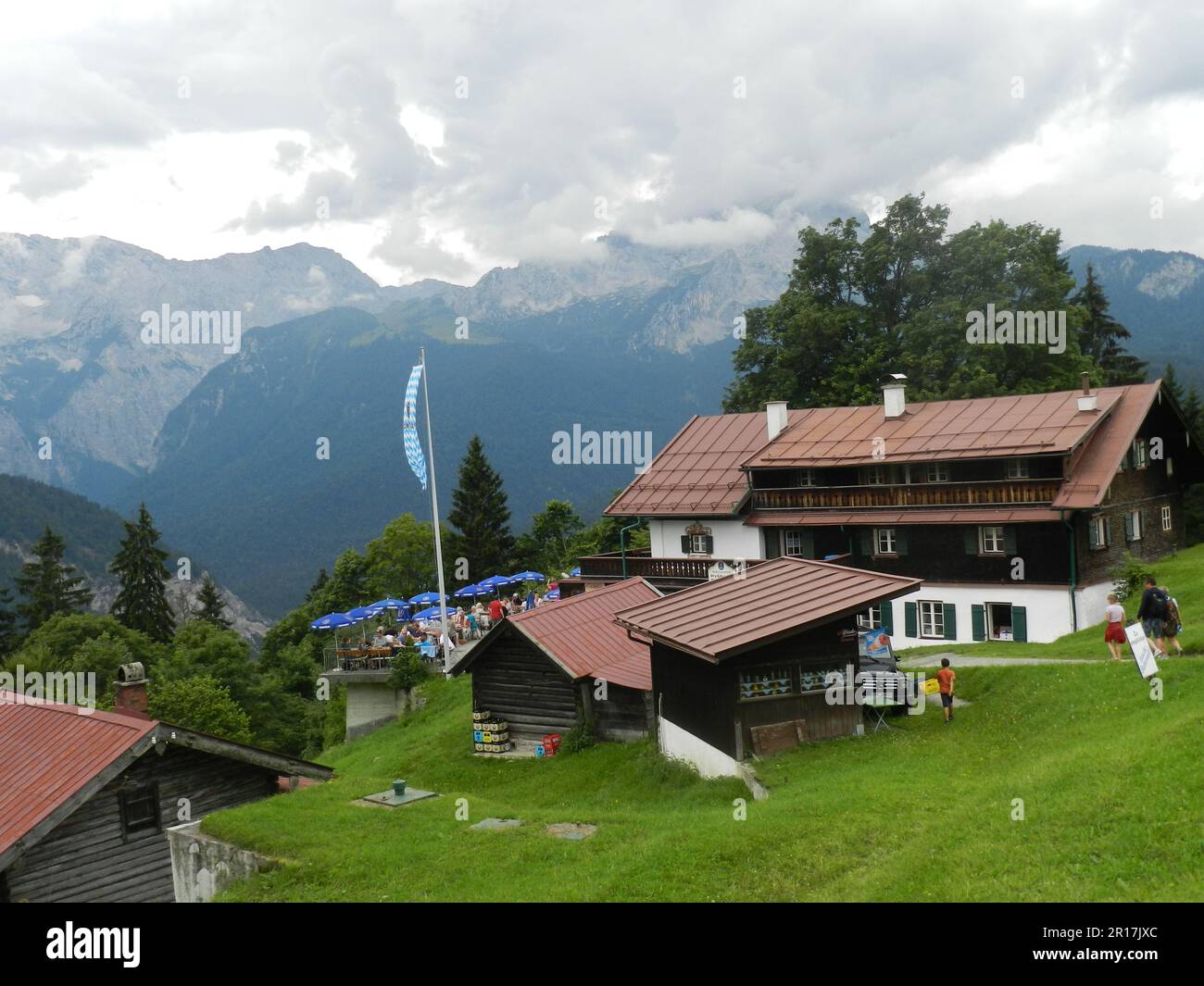 Germany, Upper Bavaria, Garmisch-Partenkirchen:  hut on the Eckbauer Alm (1236 metres). Stock Photo