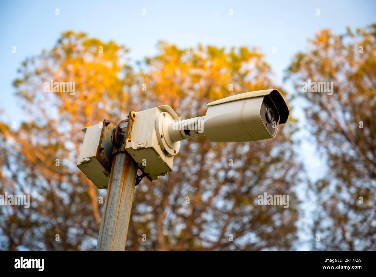 CC.TV. cameras on metal poles in public parks for the monitor