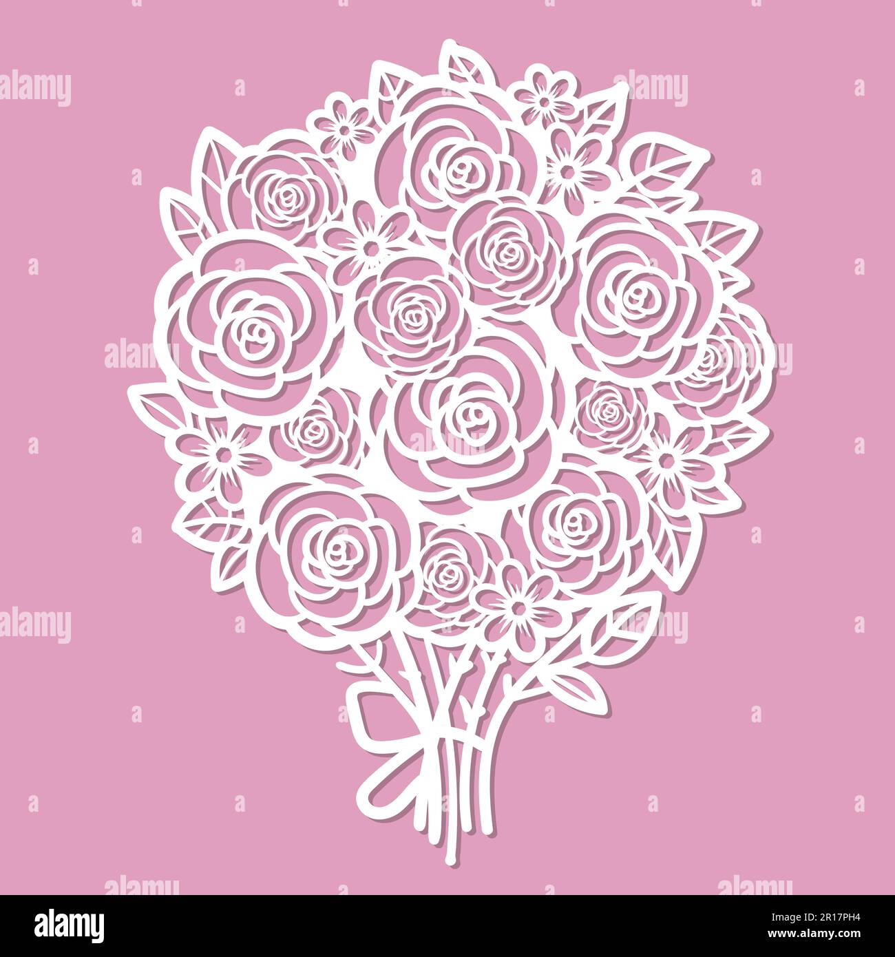 Bouquet of roses. Template for laser cutting of paper, cardboard, metal, wood. For the design of cards, stickers, interior decorations, scrapbooking, Stock Vector