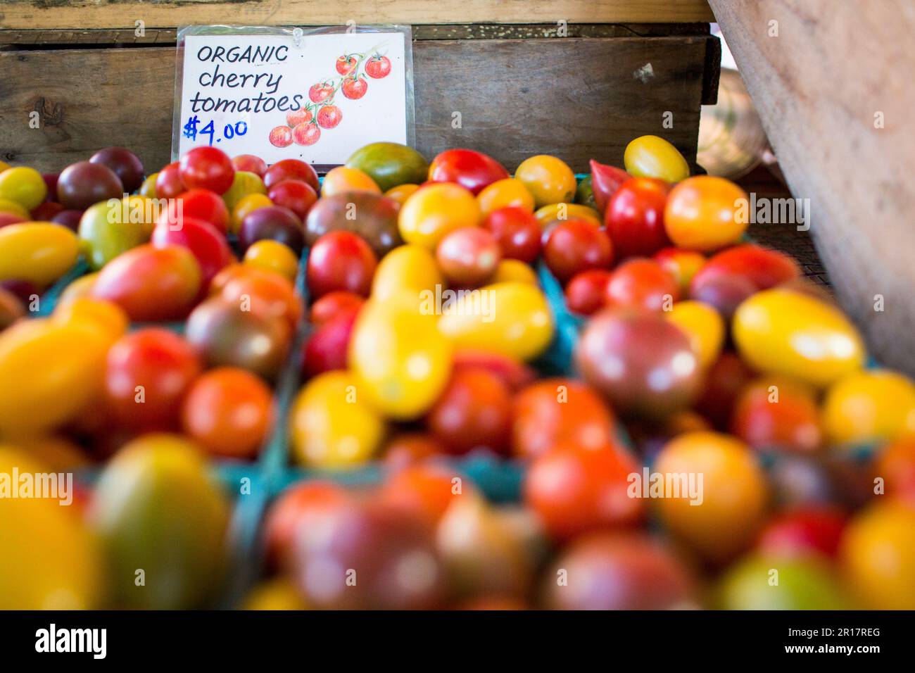 Organic Cherry Tomatoes at the Farmers Market in Burlington Verm Stock ...
