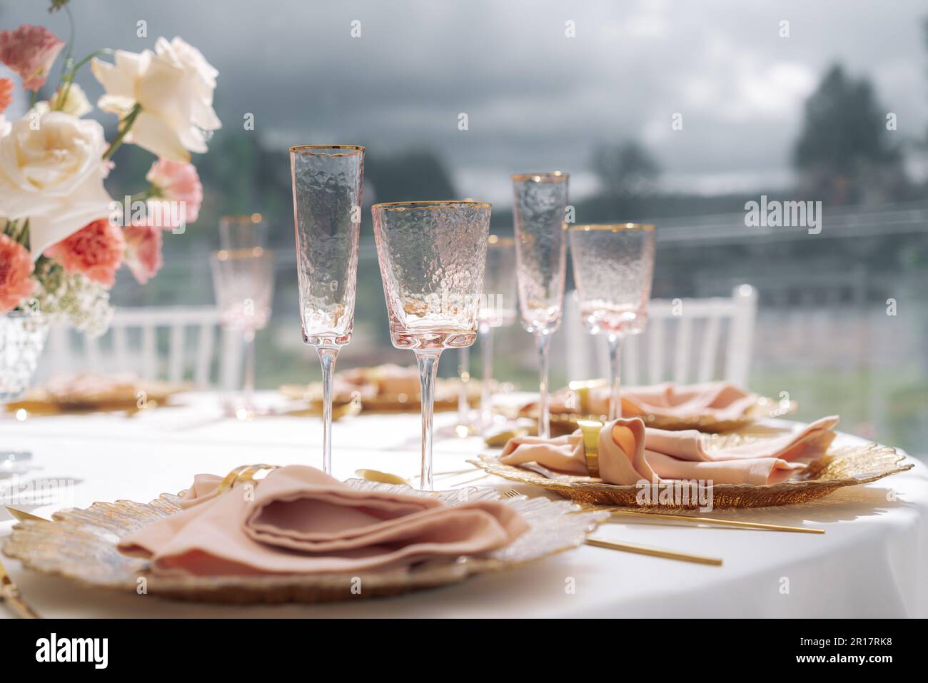 A festive table set for a wedding Stock Photo