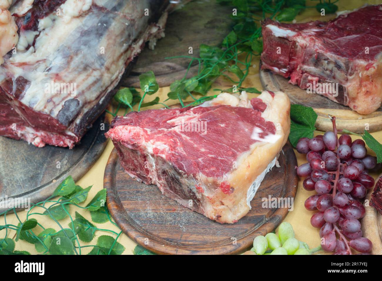 Italy, Street Food Festival, Typical Tuscan Butcher Shop, Fresh Beef Stock Photo