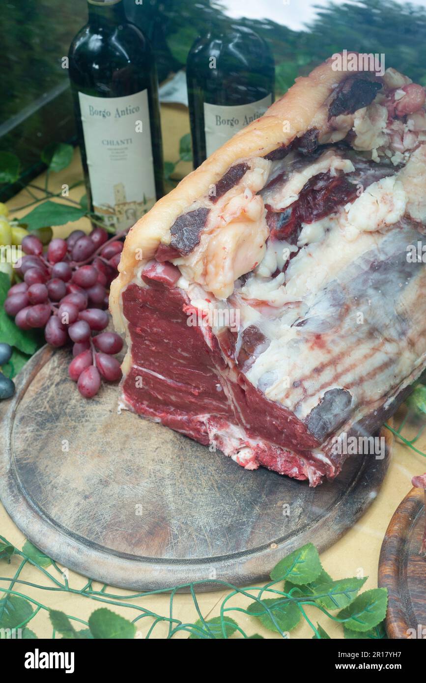 Italy, Street Food Festival, Typical Tuscan Butcher Shop, Fresh Beef Stock Photo